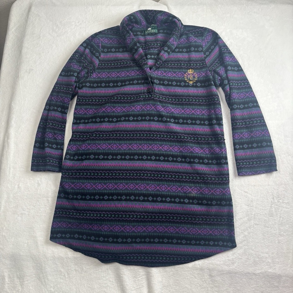 Lauren Ralph Lauren LRL Geometric Aztec Long Sleeve Fleece Sweater Dress XL